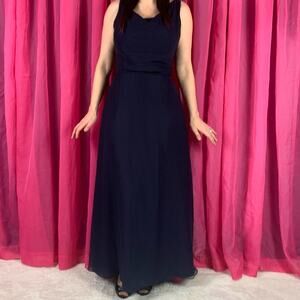 Eden Maids Bridals Navy sleeveless belted a line maxi formal dress, size 10